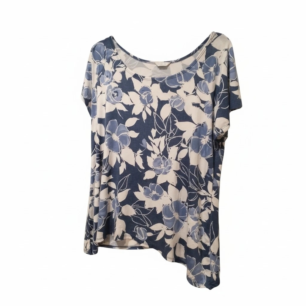 Floral Scoop Neck Women's Top in Blue and White By Brittany Black.